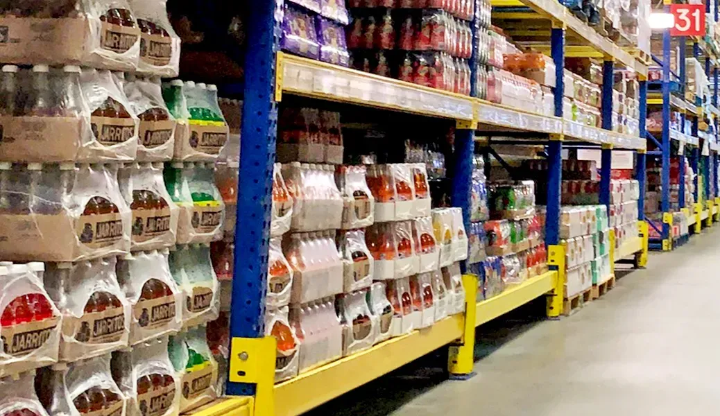 Stocked shelves of wholesale grocery products at Canton Food Co.