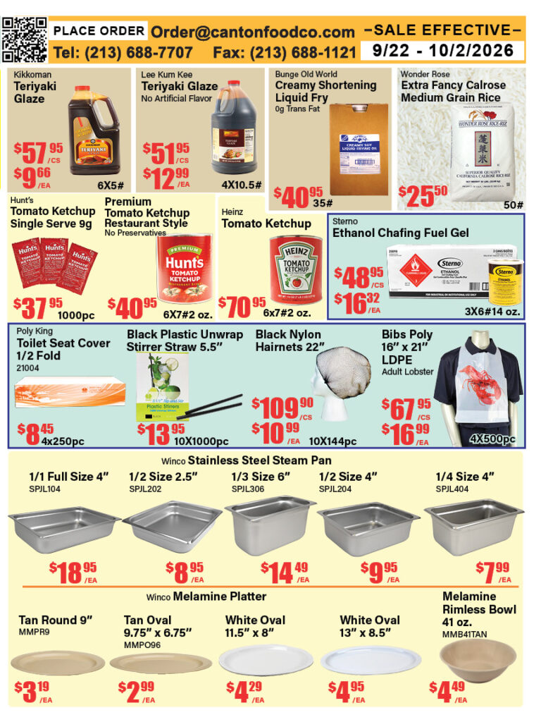 Canton Food Co. bi-weekly ad flyer with wholesale deals on meat, seafood, and groceries Page 4