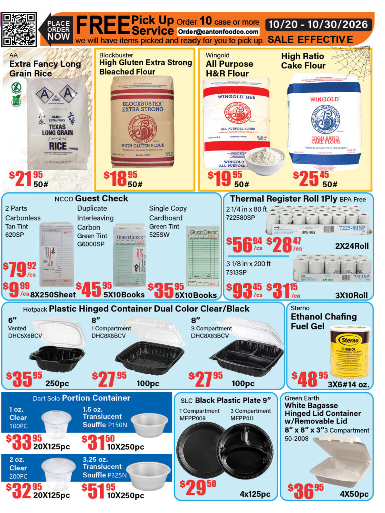 Canton Food Co. bi-weekly ad flyer with wholesale deals on meat, seafood, and groceries Page 4