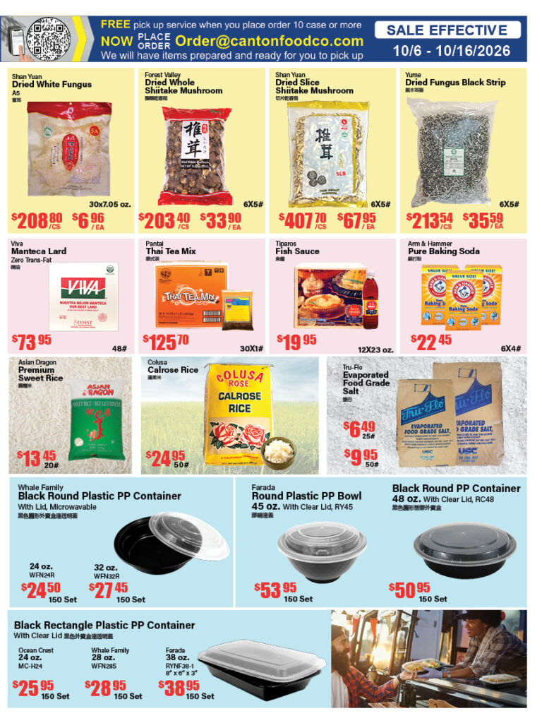 Canton Food Co. bi-weekly ad flyer with wholesale deals on meat, seafood, and groceries Page 4