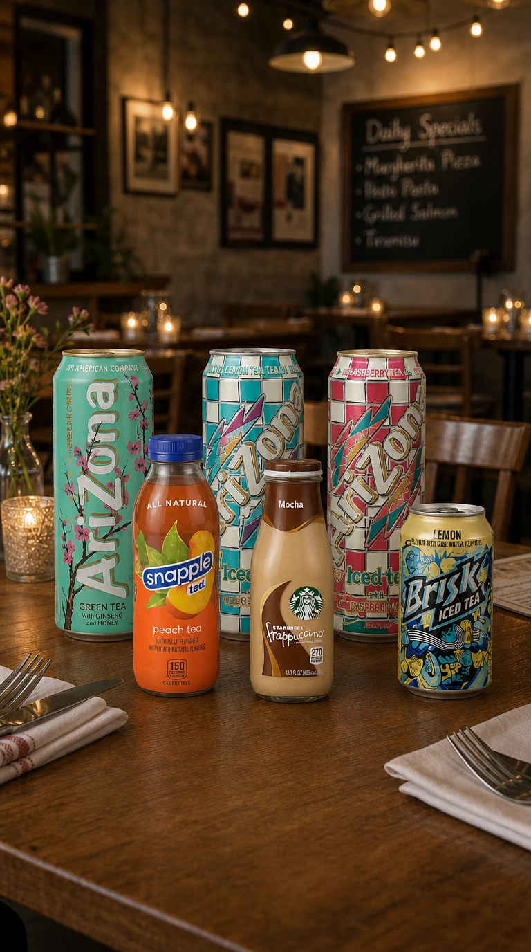 Bottled iced tea and coffee drinks including Arizona, Snapple, and Starbucks